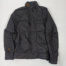 Superdry Waxed Cotton Mens Motorcycle Jacket - Black - Size Small