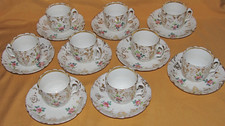 Set of 9 Antique Paris Porcelain Pink and Gold Floral Decor 19th Century Cups
