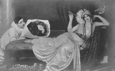 Salon de 1913 The Suitors by Laurens pierrot lady laid on sofa vintage postcard
