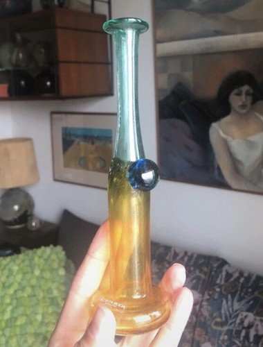 Vase verre soufflé - verre, signé