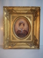 Portrait d’aristocrate – Gouache sur papier 1830  - Signé A. Lamy – Cadre doré