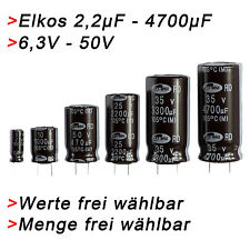 ELKO Capacitors 2.2μF to 4700μF uF + 6.3V - 50V Elkos Radial Electrolyte 105