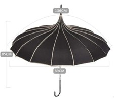 Pagoda Fashion Stick Umbrella with Polka Dot Ribbed and Hook Handle 