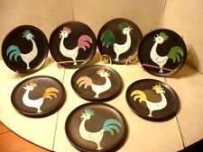 Rare Set of 8 MCM Vallauris 8" Art Pottery Plates Signed R. Rabot