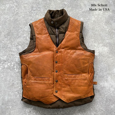 Vintage 80'S SCHOTT Leather Switching Down Vest Made in USA Men Size 40 Japan