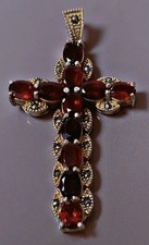15Grs grand pendentif croix argent Grenats old large Garnet silver cross