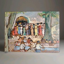  Beautiful Orientalist Wood Painting Women Entry To Market 