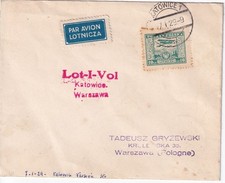 COURRIER POSTE AERIENNE POLOGNE KATOWITCH POUR VARSOVIE 07/01/1929