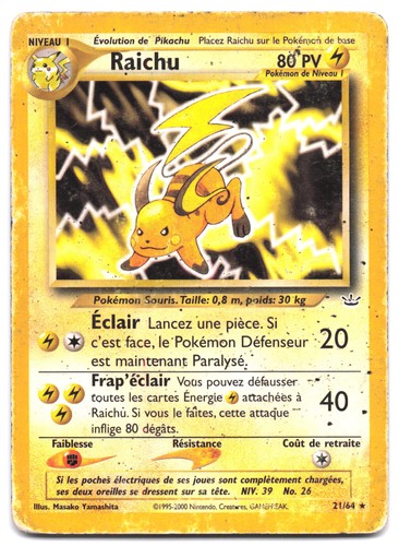 Carte pokémon raichu - raichu, 21/64
