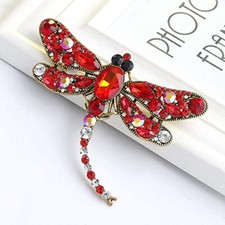 Grande Broche Femme Métal Libellule Strass Rouge Insecte Fantaisie Idée Cadeau