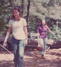 1970s Women Walking Tent Camping Campground Car Trees Summer Camp