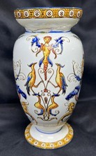 ATQ Vase Faience de Gien Renaissance Italienne 6.5” Repaired Damaged