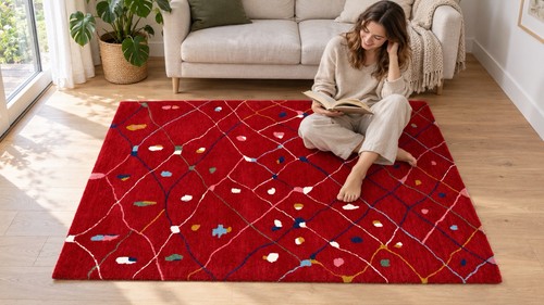 Tapis laine 120x180 rouge - tapis,