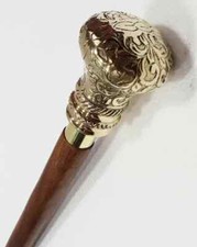 Canne bâton de marche manche tête laiton bouton design ancien style victorien...