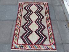 Vintage Traditionnel Main Fabriqué Oriental Gabbe Laine Gris Brun Tapis 143x94cm