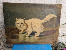 Rare Antique Painting, Signed Cat Snail Painting, An Addict 