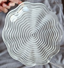 VERLYS France Coupe Art Deco années 30 motif d' ondulations Verre pressé moulé