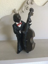 Statuette vintage-résine–17 cm- de Jazz Afro-américain-la basse–Enesco Parastone