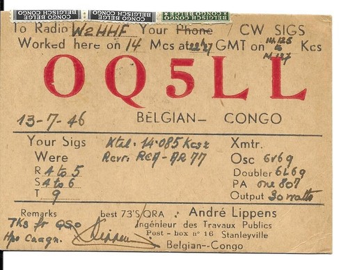Qsl 1946 belge - 1946, congo