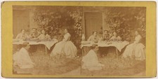Scène de genre À table Jardin c1865 Photo Stereo Vintage Albumine 