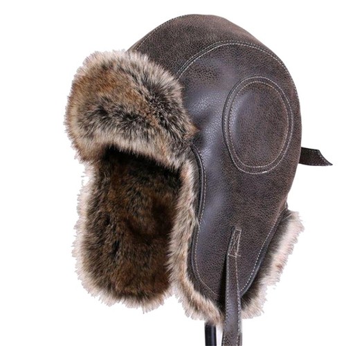Chapka aviateur cuir marron - en,