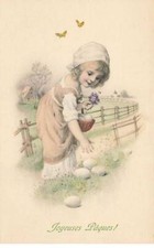 MM Vienna No. 297 - Merry Easter - Girl picking eggs