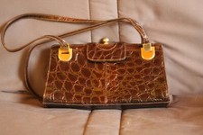 Sac vintage cuir croco ou