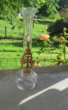 ancien vase solifleur en cristal et montire laiton XIX
