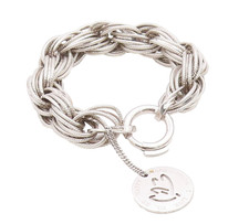 925 Sterling Silver Vintage Bracelet PIANEGONDA Roped Oval Rings Linked  BT11286