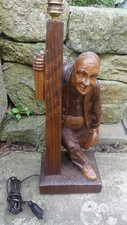 Vintage Drunk Lampstand Wooden Sculpture with Legend 48cm