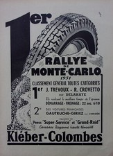 advertisement KLEBER RALLYE DE MONTE CARLO TYRE YEAR 1951 N°A 4412