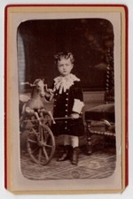 1880 Baccarat Old Toys Boy Horse Portrait CDV Photo