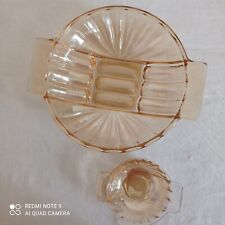 vintage 1 plat rond et 1 ramequin en verre irisé style art deco annees 50 60