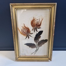Tableau Cadre Signé Vessière En Bois Doré Fleurs Collection Deco Vintage