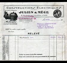 LYON (69) FACTORY OF ELECTRIC MOTORS FANS PUMPS "JULIEN & MEGE" 1933