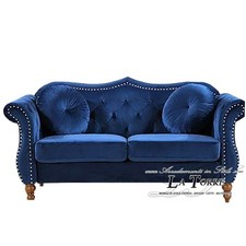 Sofa 2 Places Réseau Et Matelas Salon Moderne Cuir Éco Velours Bleu Boutons S