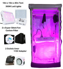 600W Led Grow Lights + Reflective Hydroponics GrowBox Tent Kit 16"x16"x40" White