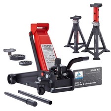 AREBOS Cric hydraulique 3T avec pédale - 2 chandelles d'essieu - 3 tonnes