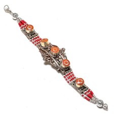 Bracelet pierres précieuses corail rouge déclaration tibétaine bijoux...