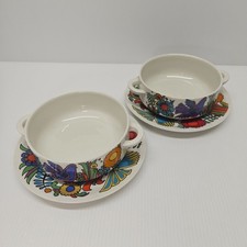 2 Villeroy & Boch Acapulco Flat Cream Soup & Saucer Set Wide Border Milano Shape