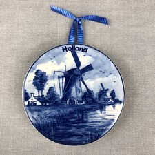 Blue Delft Holland Hand Painted Mini Plate Ornament Wall hanging Windmill 2.75"
