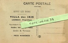 ROYAT Carte Pub de la Villa des Iris Lagheat Propriétaire