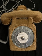 Ancien Téléphone Socotel S63 Gris À Cadran Avec Habillage Velour Maron