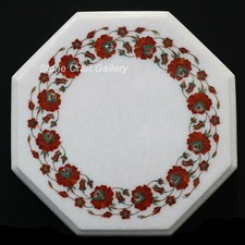 12 " Marbre Coin Côté Table Top Demi Précieux Pierres Pietra Dura Inlay Handmade