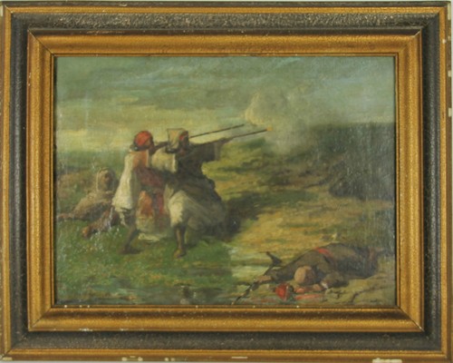 Scène guerre huile sur - scÈne,