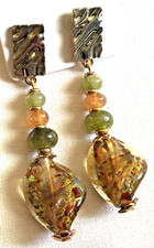 ⭐️boucles, perles verre Murano torsion or/vert et tourmaline 🌟