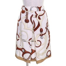 HERMES Pleated skirt Panoplie Tout Cuir Printed Shorts Ivory Brown silk 4E0331DV