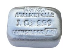 BeKo Precious Metals 1 oz Silver Bar 999 Fine Silver Poured Cast Bar Silver AG