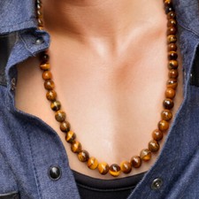 Collier Pierres Naturelles Perles Oeil de Tigre  élastique sans fermoir
