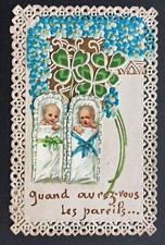 Rare and Relief 1909 Antique Worked Postcard - Fantasy BIRTH